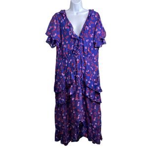 La Maison Talulah Blue Yearning Ruffle‎ Midi Dress Size XL Cottagecore Boho